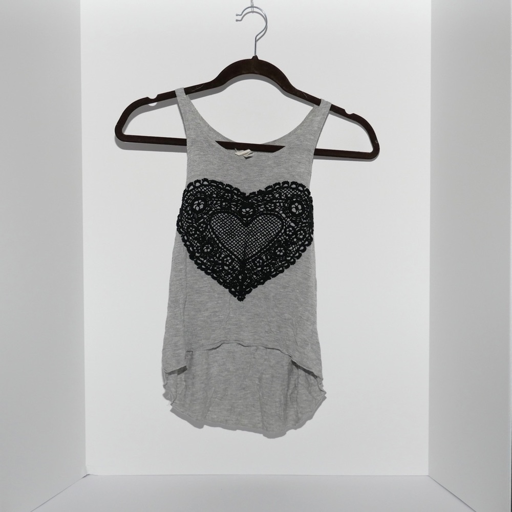 Truluv grey tank, black heart, size 10 girls